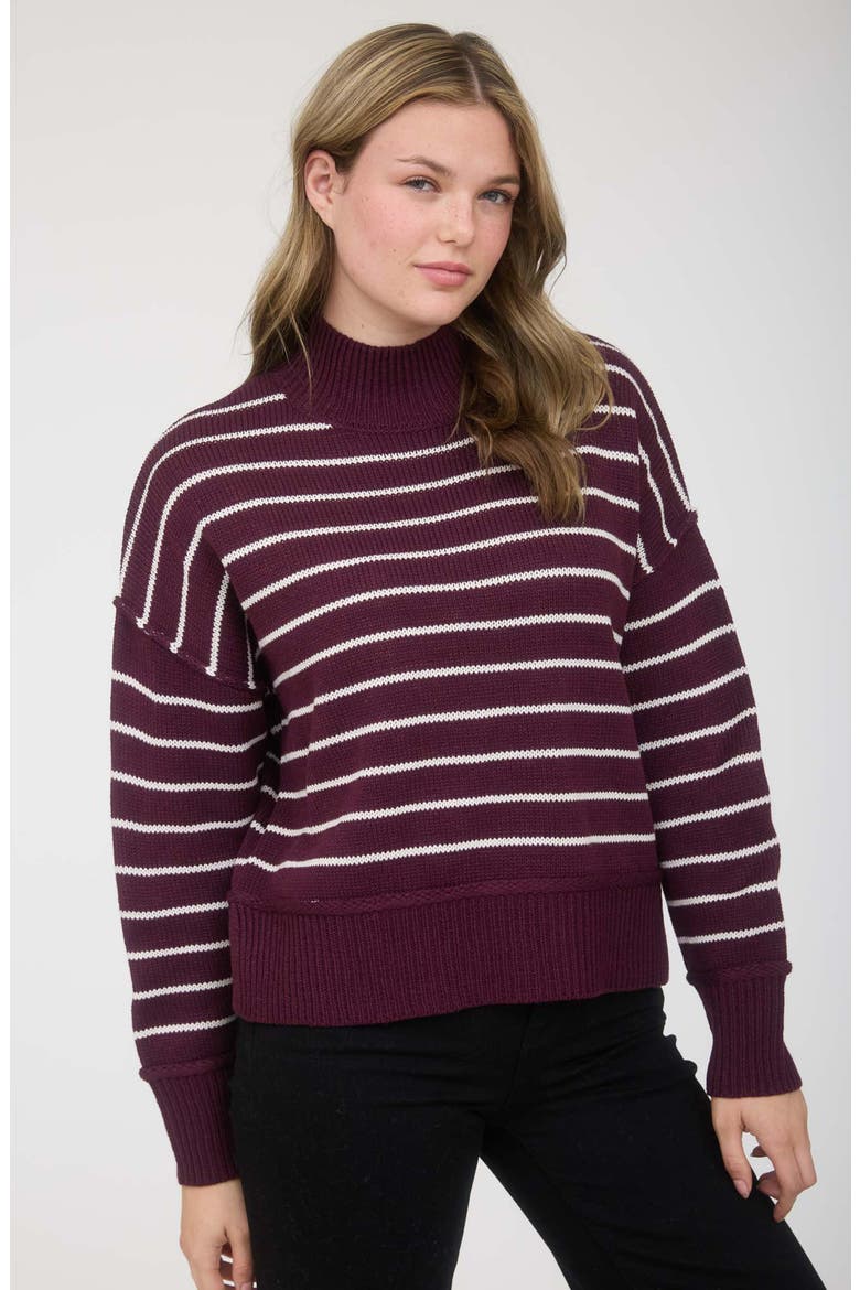 Stripe Mock Neck Sweater, Alternate, color, BURGUNDY