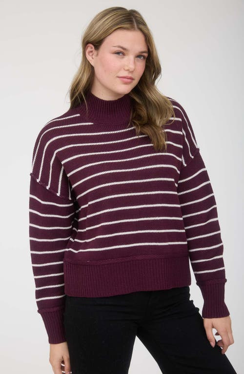 Blu Pepper Stripe Mock Neck Sweater In Burgundy