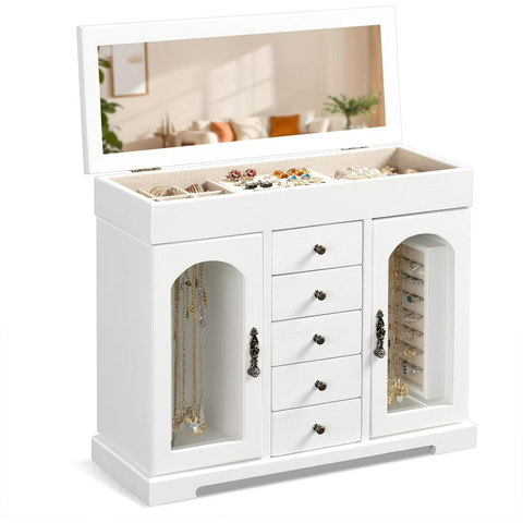 Wooden Jewelry Organizer Cabinet with Mirror