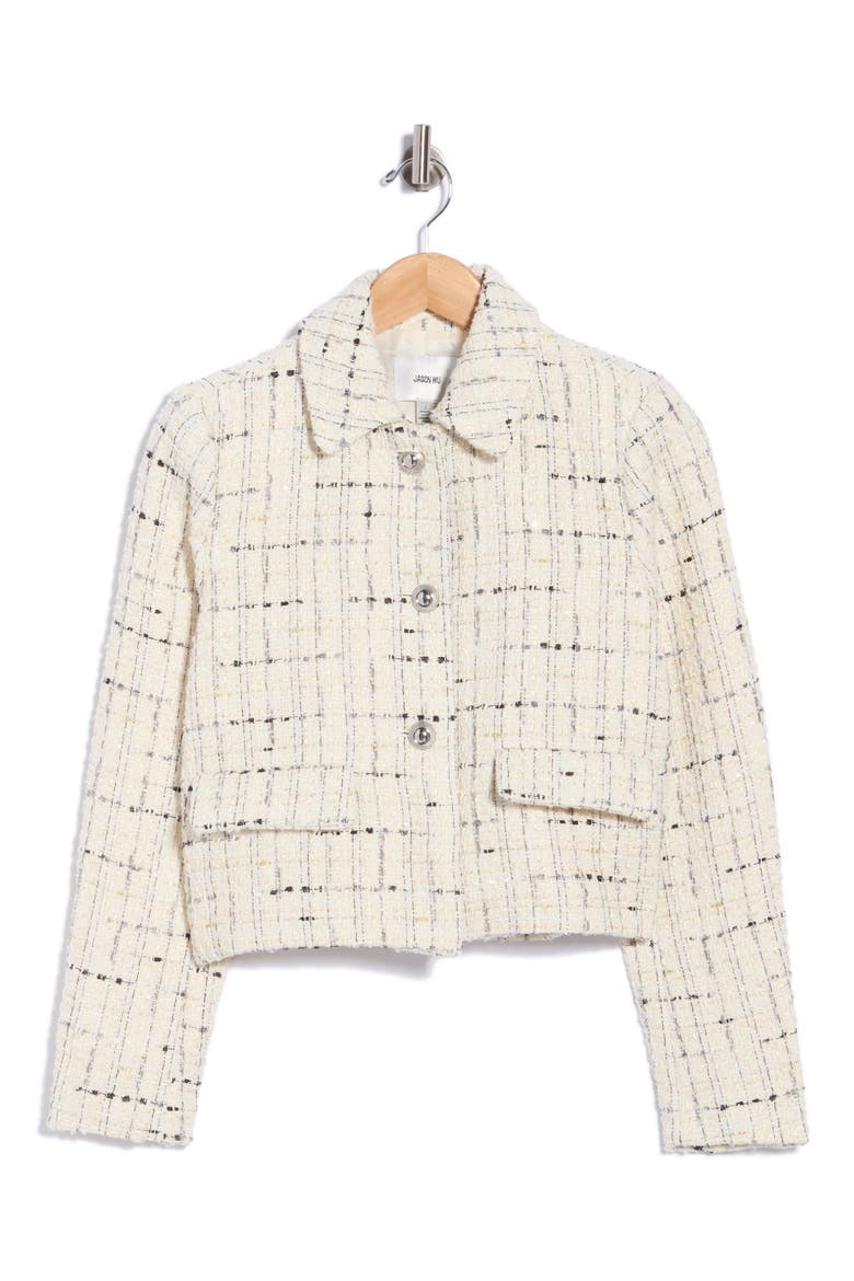 Textured Cropped Blazer, Main, color, IVORY/ GREY/ GOLD BOUCLE