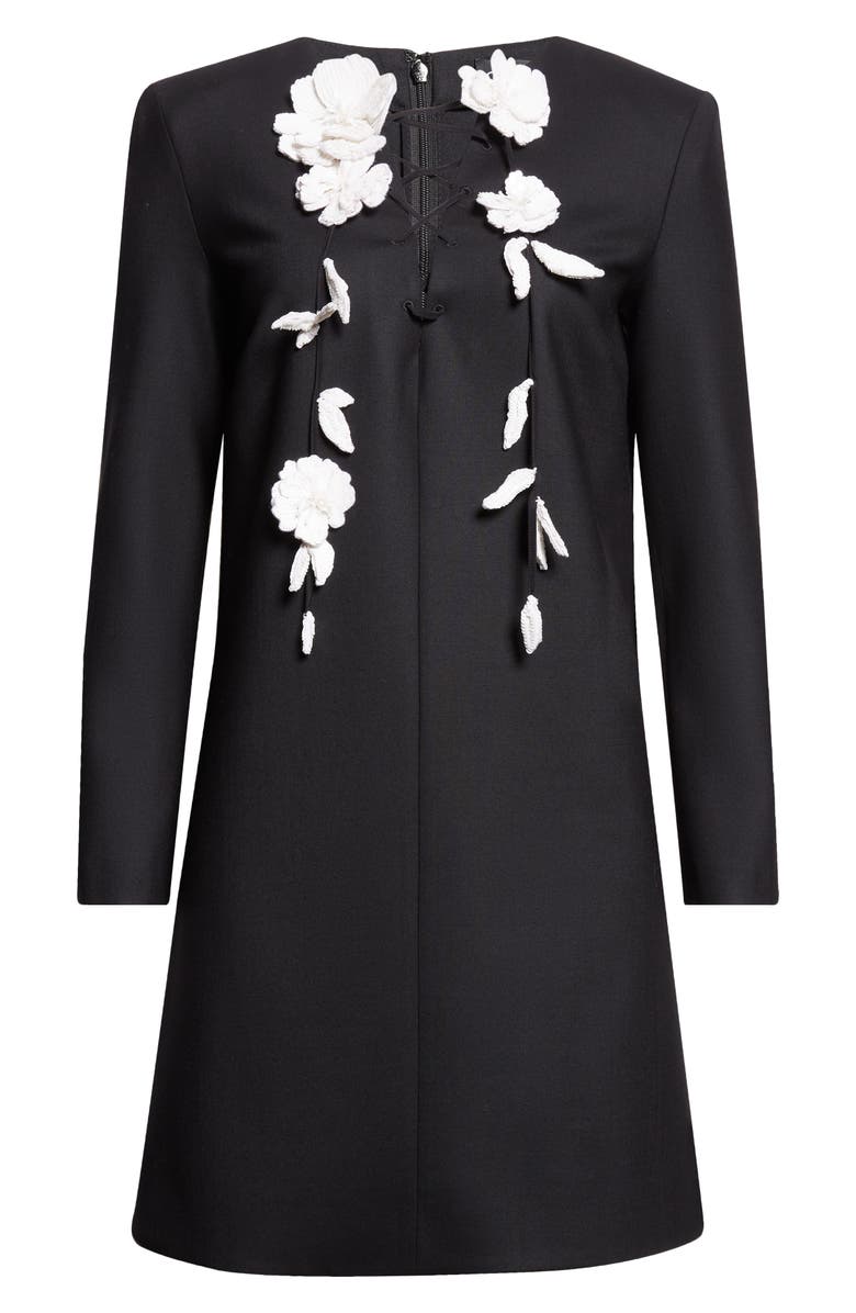 Oscar de la Renta Floral Embellished Long Sleeve Shift Dress, Alternate, color, Black