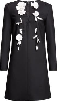 Oscar de la Renta Floral Embellished Long Sleeve Shift Dress