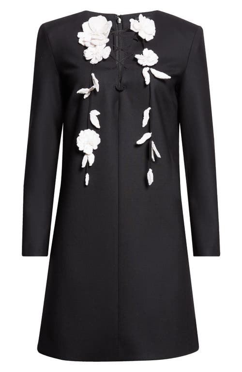 Oscar De La Renta Floral Embellished Long Sleeve Shift Dress In Black