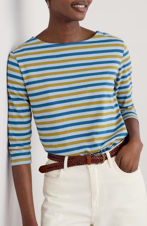 Sailor Stripe Three Quarter Sleeve Organic Cotton T-Shirt