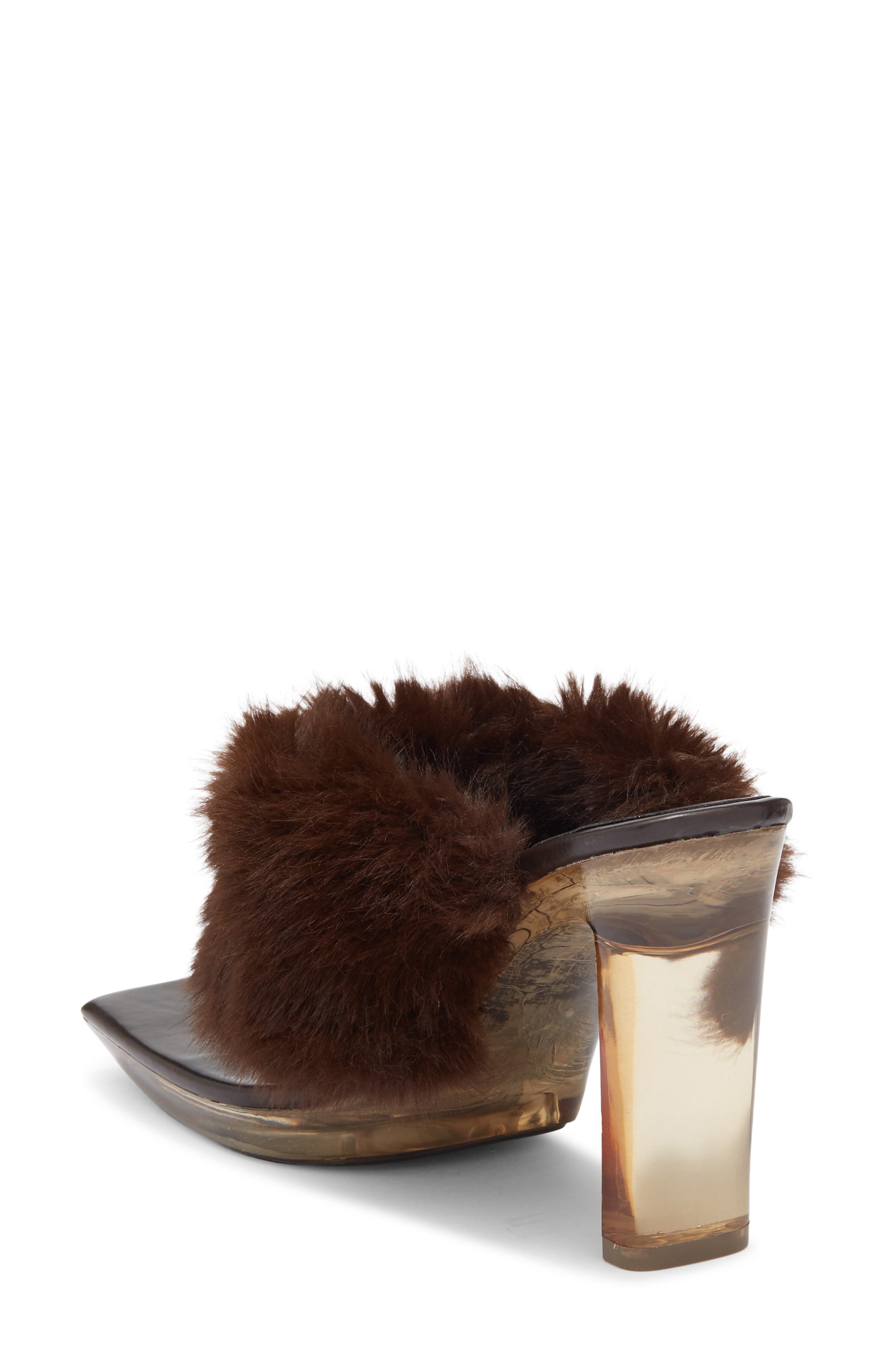 Delusions Faux Fur Slide Sandal, Alternate, color, BROWN COMBO