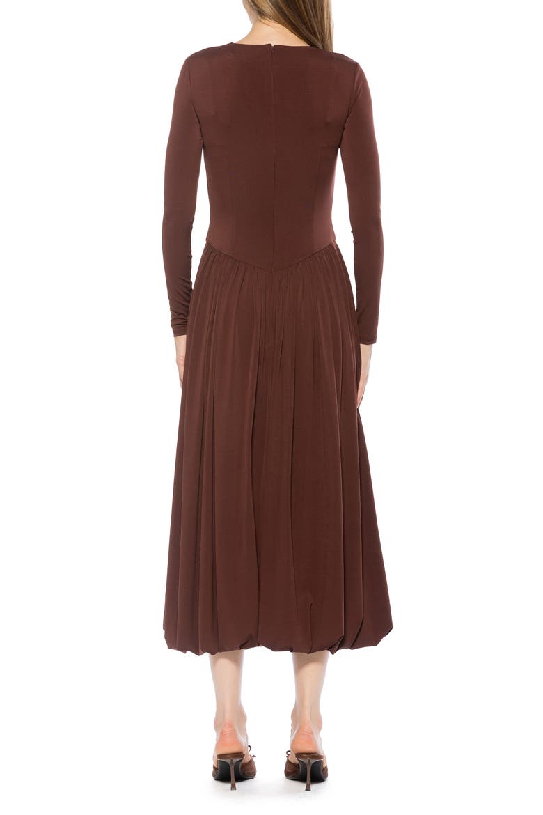 Eero Crewneck Long Sleeve Bubble Hem Midi Dress, Alternate, color, BROWN