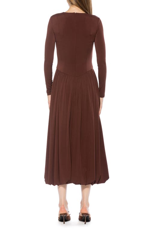 Alexia Admor Eero Crewneck Long Sleeve Bubble Hem Midi Dress In Brown
