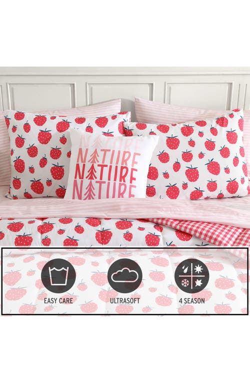 Eddie Bauer Kids' Strawberry Field 3-piece Comforter Set In White/rose Pink/dusty Green