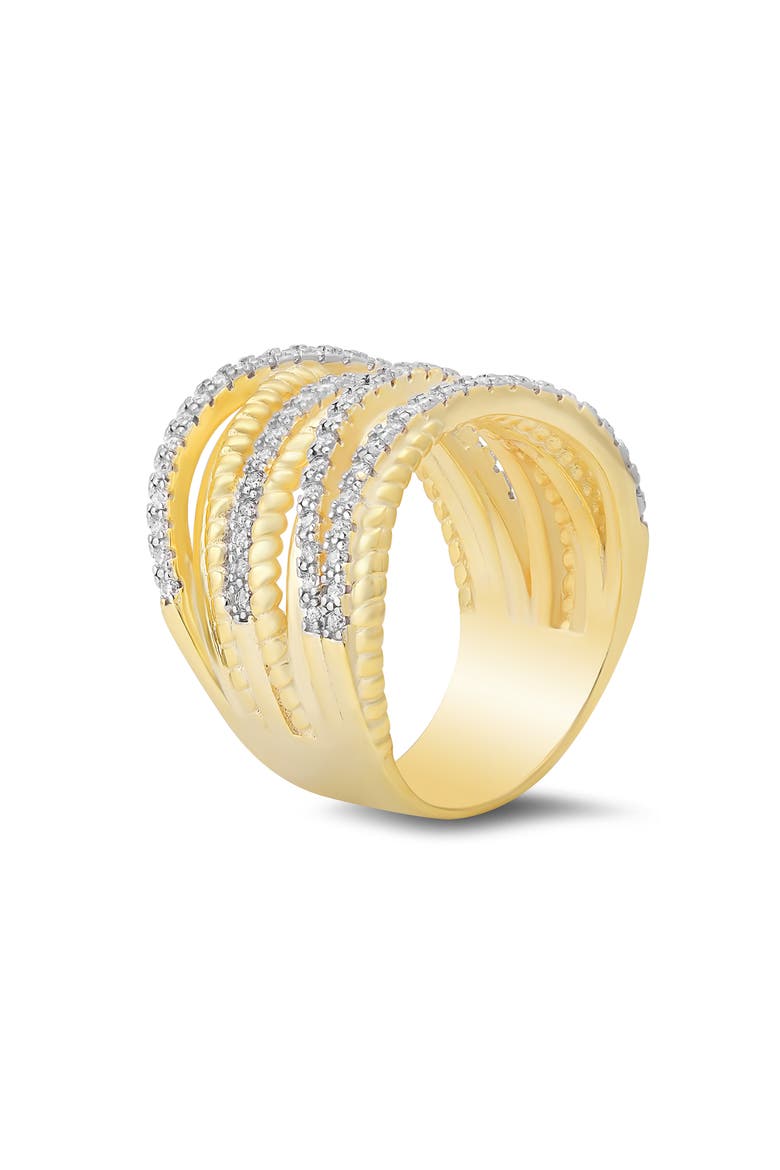Cubic Zirconia Twisted Crossover Ring, Alternate, color, GOLD