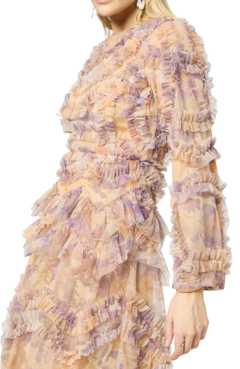 MARYISA Occasion Modest Ruffle Floral Print Evening Dress, Alternate, color, Multicolor