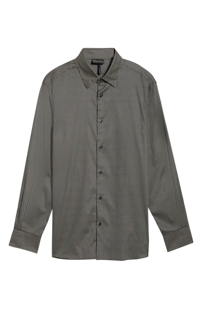 Emporio Armani Bird's Eye Stretch Button-Up Shirt, Main, color, Solid Black