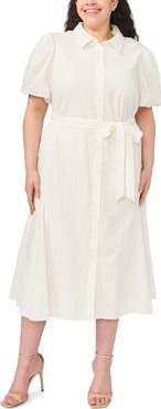 CeCe Embroidered Tie Waist Maxi Shirtdress