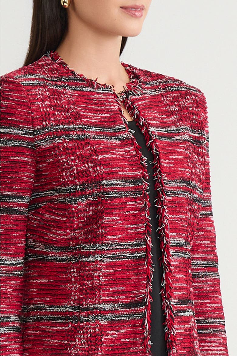 Tailored Melange Fringe Trim Knit Jacket, Alternate, color, Holiday/Black/Ivory