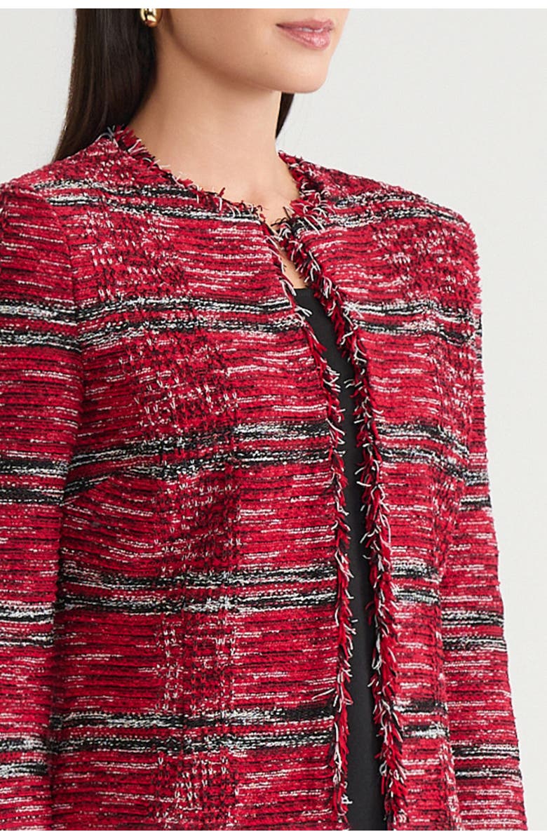Ming Wang Tailored Melange Fringe Trim Knit Jacket, Alternate, color, Holiday/Black/Ivory