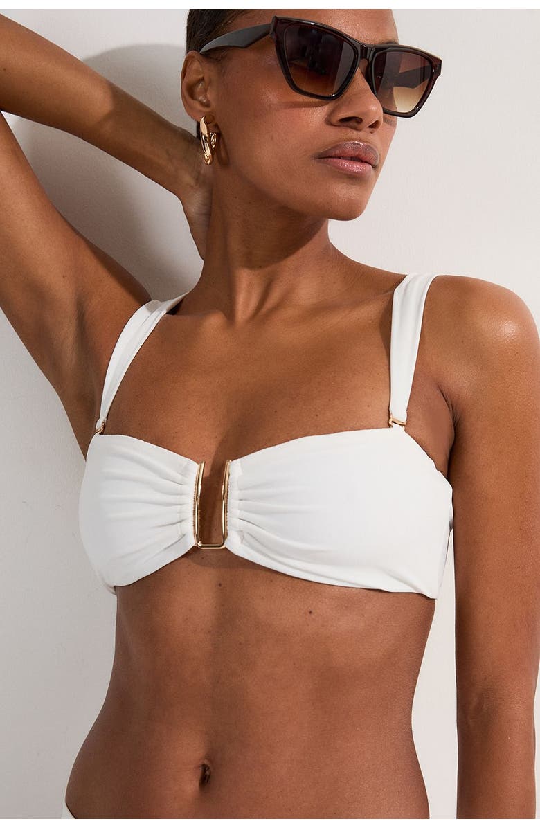 Karen Millen Detachable Strap Gold Trim Bikini Top, Main, color, White