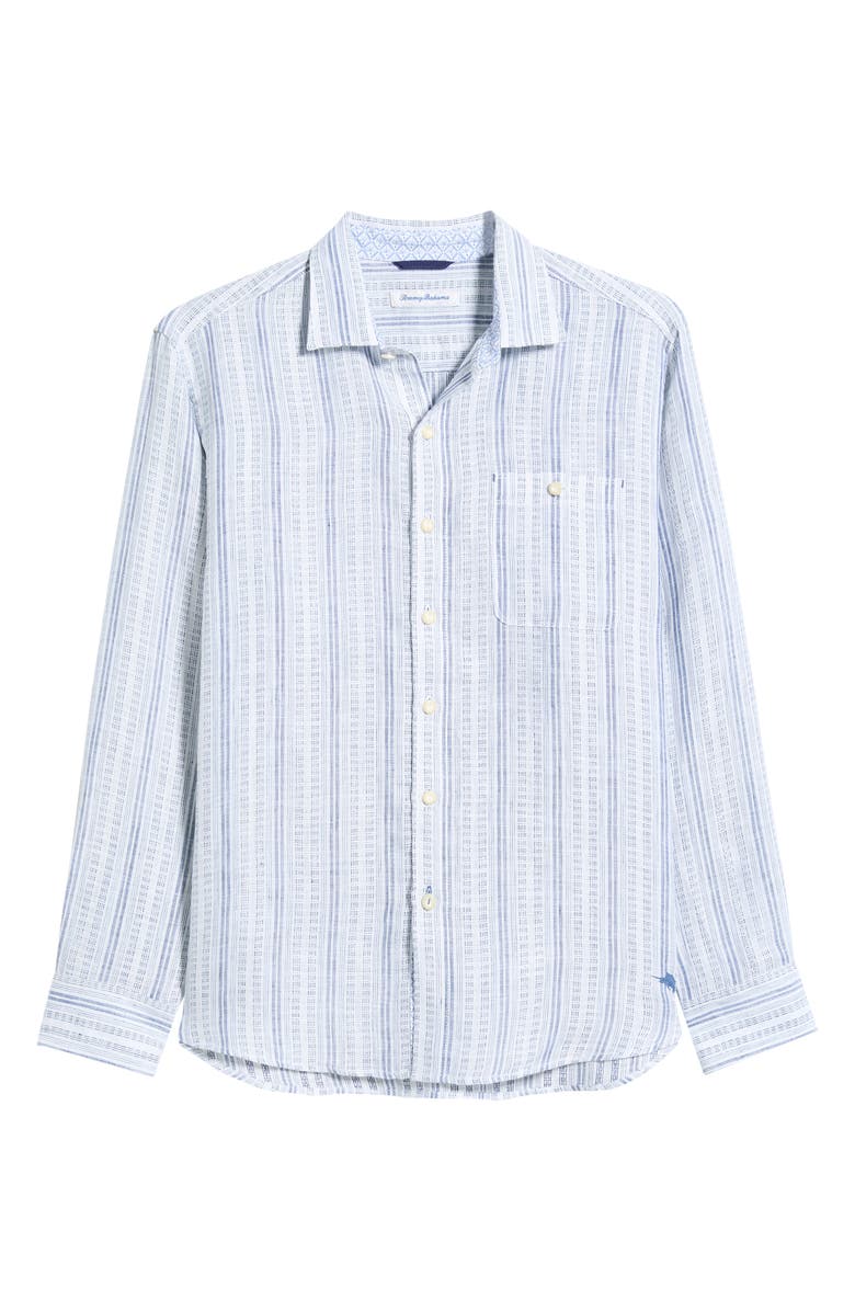 Tommy Bahama Blue Royal Stripe Linen Button-Up Shirt, Main, color, Infinity Sky