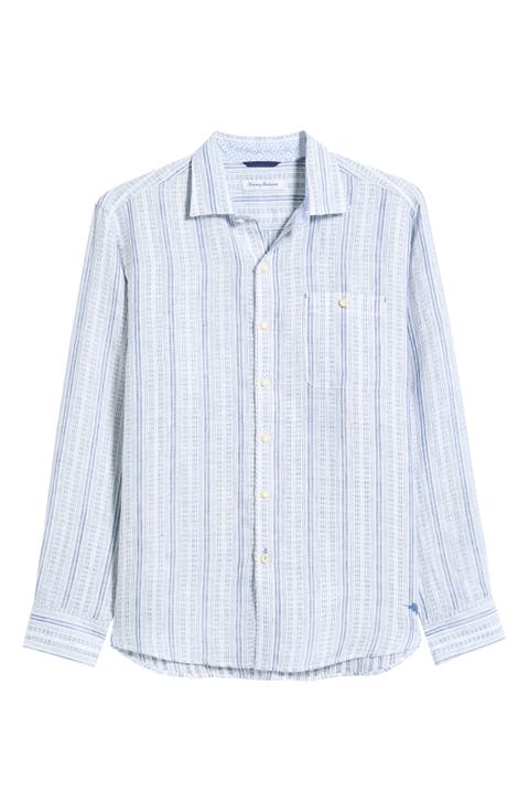 Blue Royal Stripe Linen Button-Up Shirt
