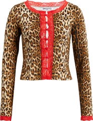 Princess Polly Pour It Up Leopard Lace Trim Button-Up Top
