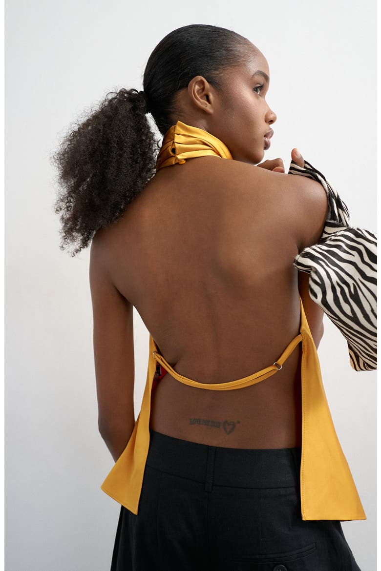 Backless High Neck Halter Top, Alternate, color, MUSTARD