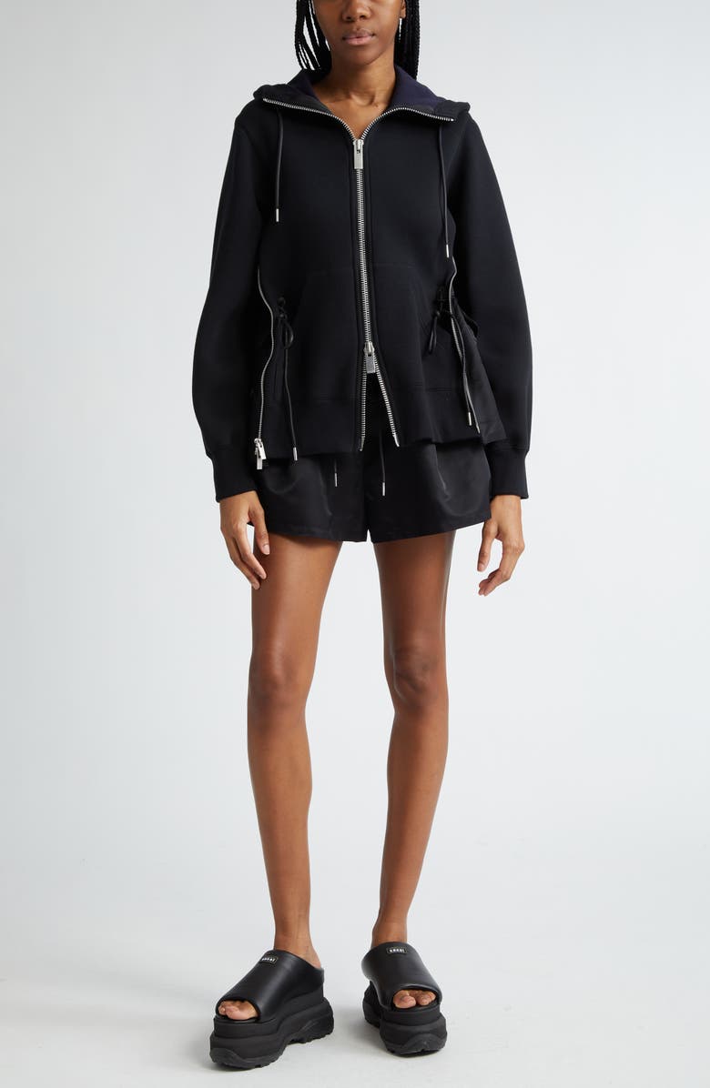 Sacai MA-1 Side Gusset Sponge Hoodie, Alternate, color, Black × Black