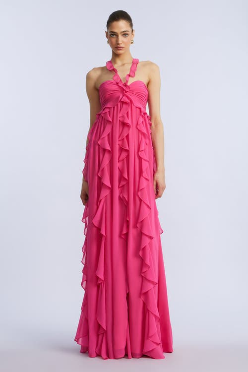 Bcbg Ruffle Chiffon Gown In Pink
