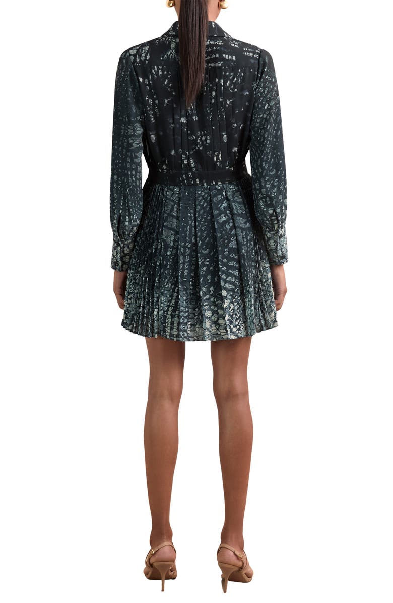 Reiss Ali Pleated Long Sleeve Mini Shirtdress, Alternate, color, Navy