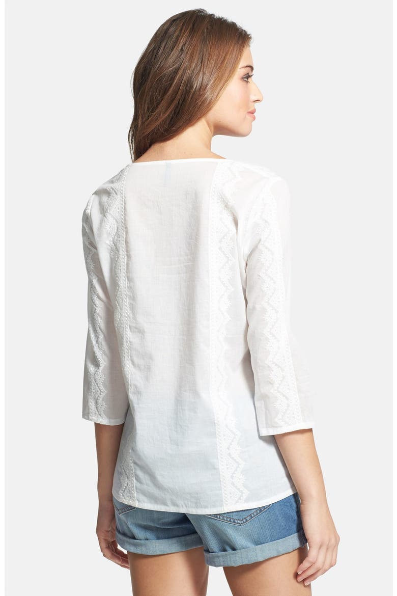 Embroidered Split Neck Top, Alternate, color, PARCHMENT