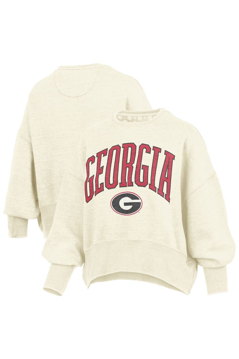 Women's Pressbox Natural Georgia Bulldogs Oversized Waist-Length Crewneck Sweatshirt, Main, color, Natural