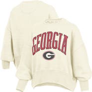 PRESSBOX Women's Pressbox Natural Georgia Bulldogs Oversized Waist-Length Crewneck Sweatshirt