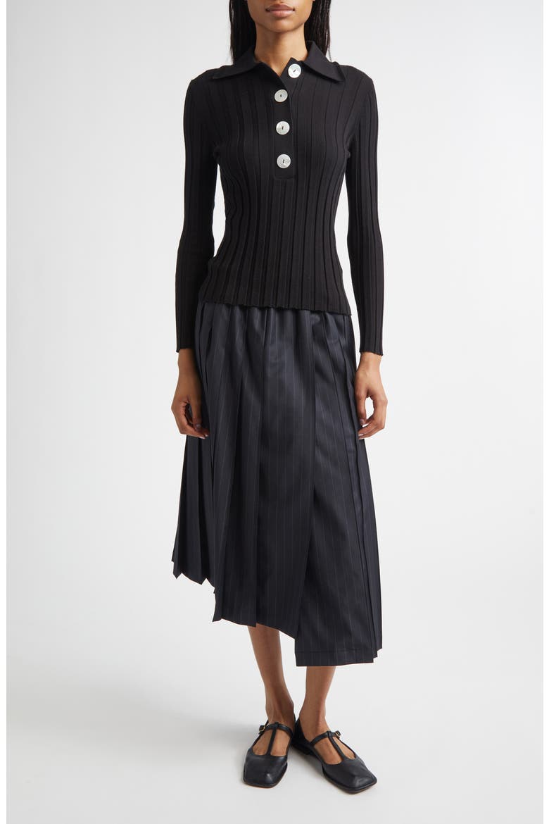 Sugarman Rib Wool Merino Polo Sweater, Alternate, color, NOIR