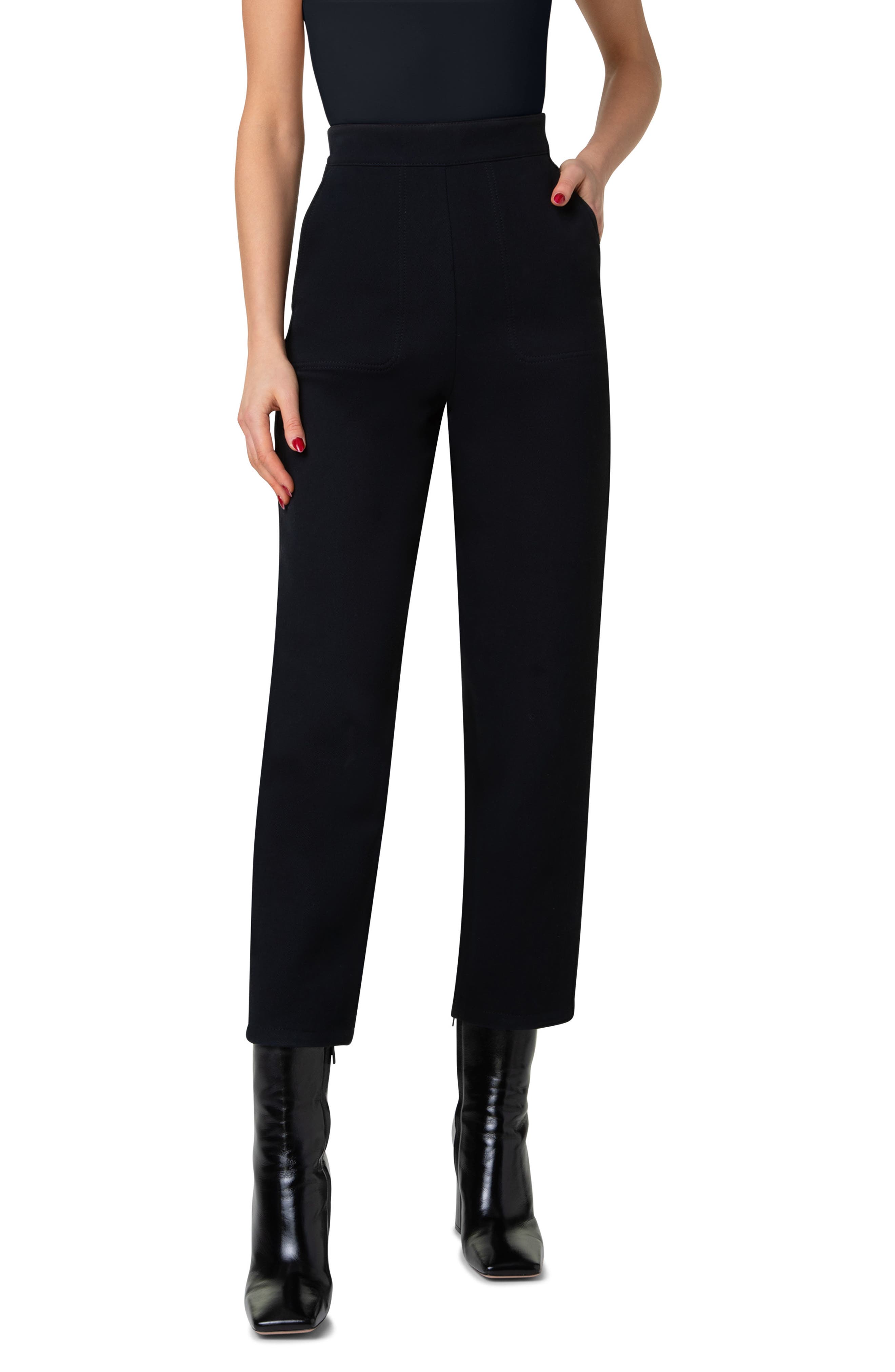 Akris Flynn High Waist Cotton Double Face Ankle Pants in Black 