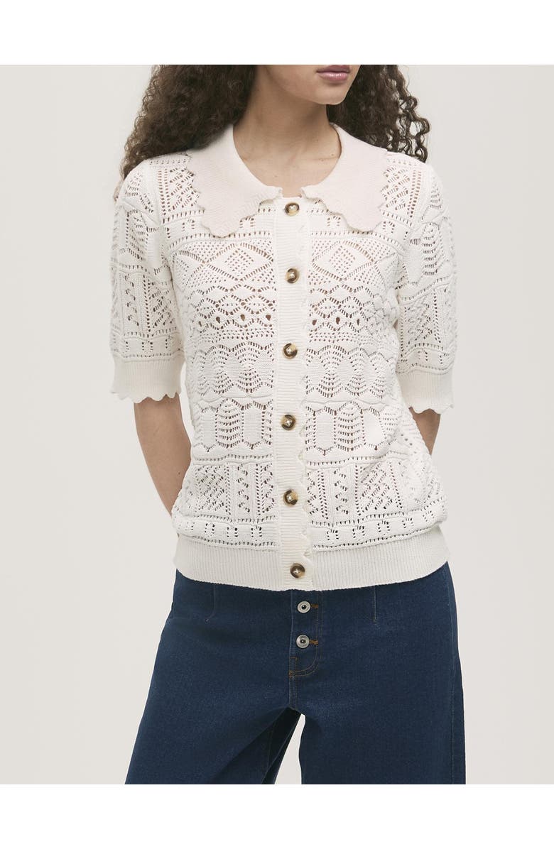 Finery London Marlowe Short Sleeve Crochet Cardigan, Alternate, color, Cream