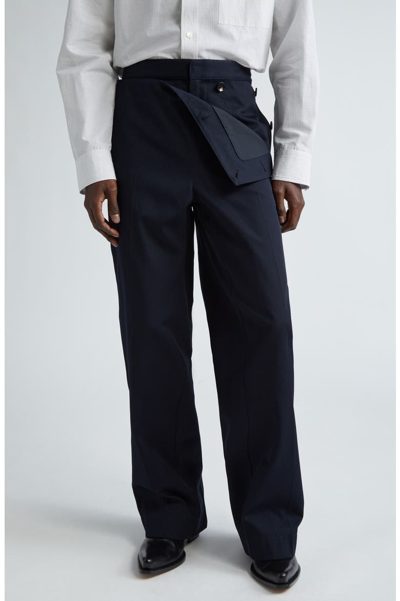 Folded Front Detail Cotton Twill Trousers, Main, color, MIDNIGHT BLUE