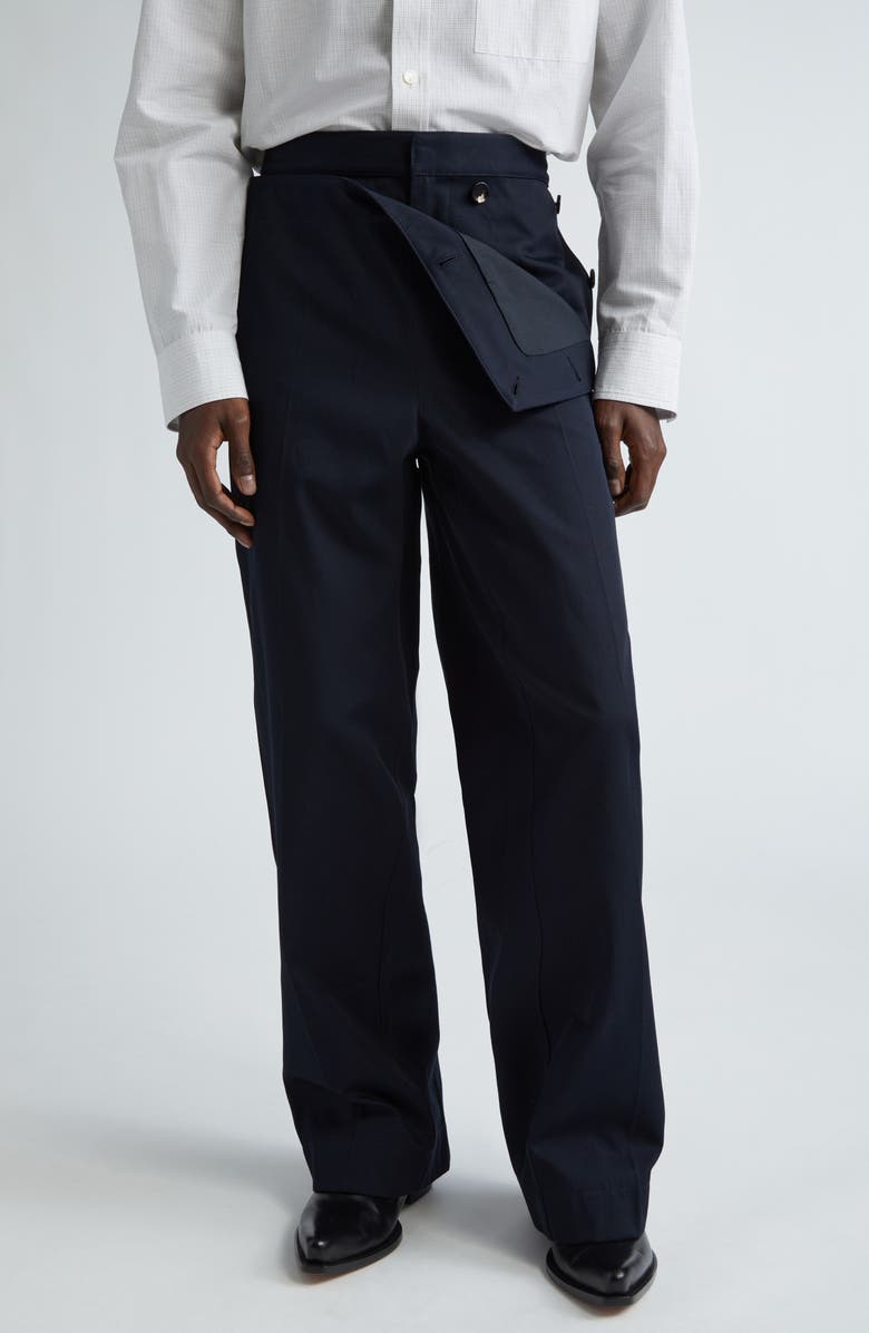 Bottega Veneta Folded Front Detail Cotton Twill Trousers, Main, color, 