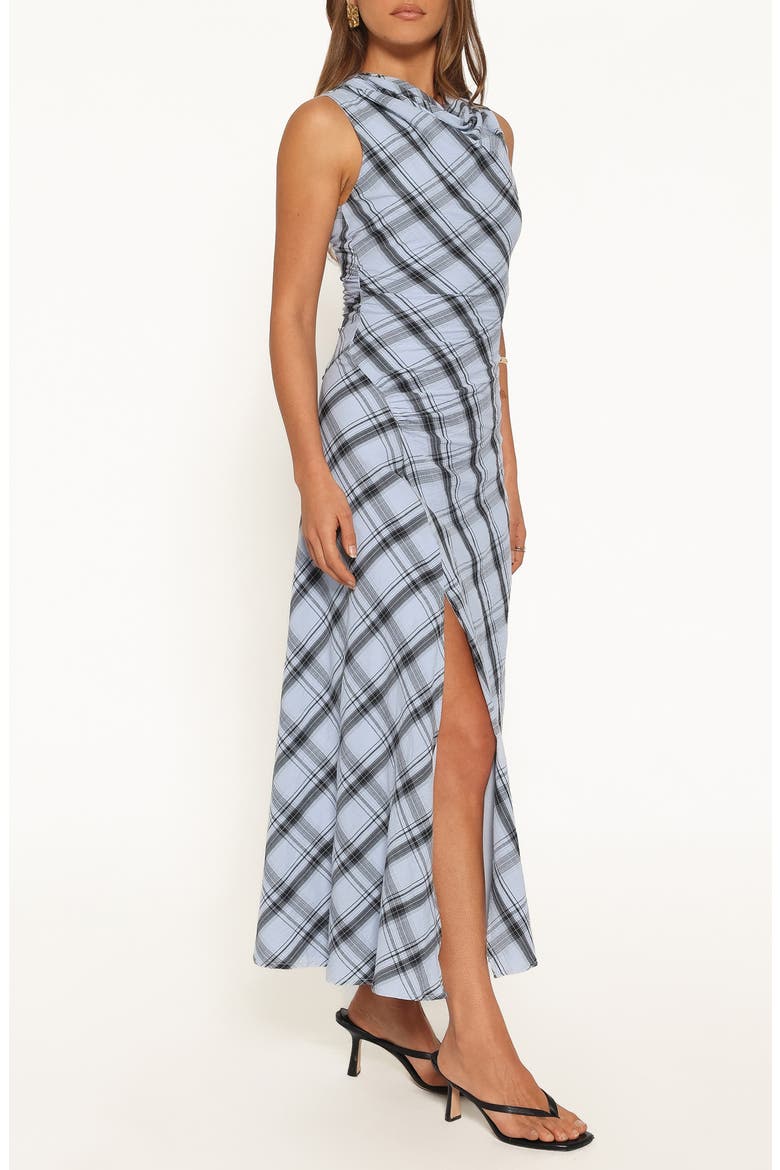 West Plaid Cowl Neck Midi Dress, Alternate, color, ICY BLUE PLAID