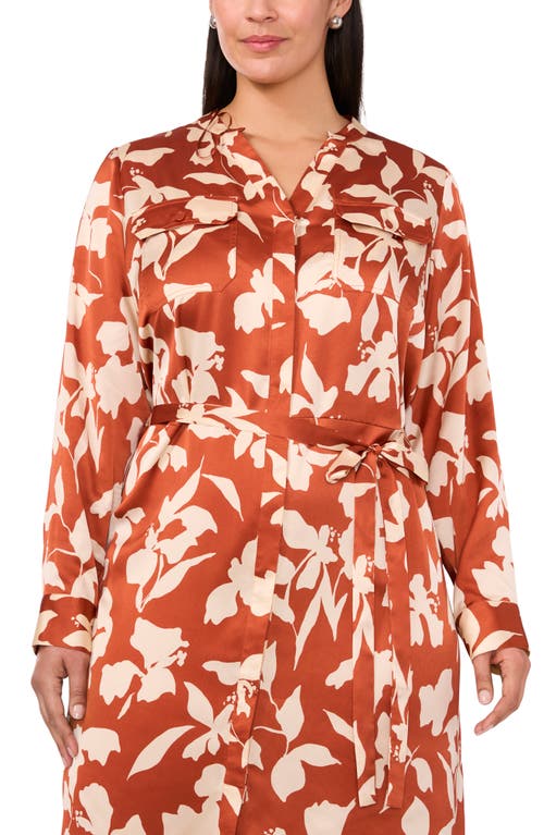 Halogen ® Print Tie Waist Midi Shirtdress In Brown
