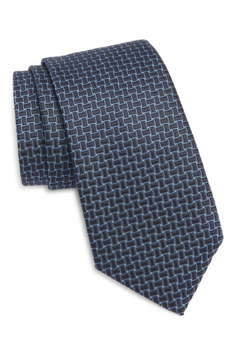 Geometric Silk Tie, Main, color, NAVY