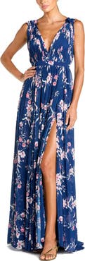 Mac Duggal Women's Sleeveless Pleated Chiffon V-Neck Gown