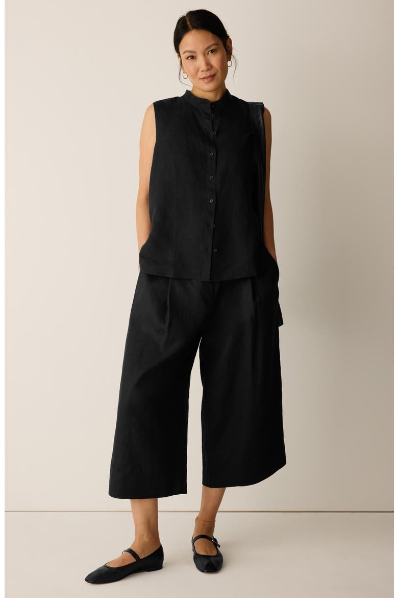 Wide Leg Linen Crop Pants, Alternate, color, BLACK