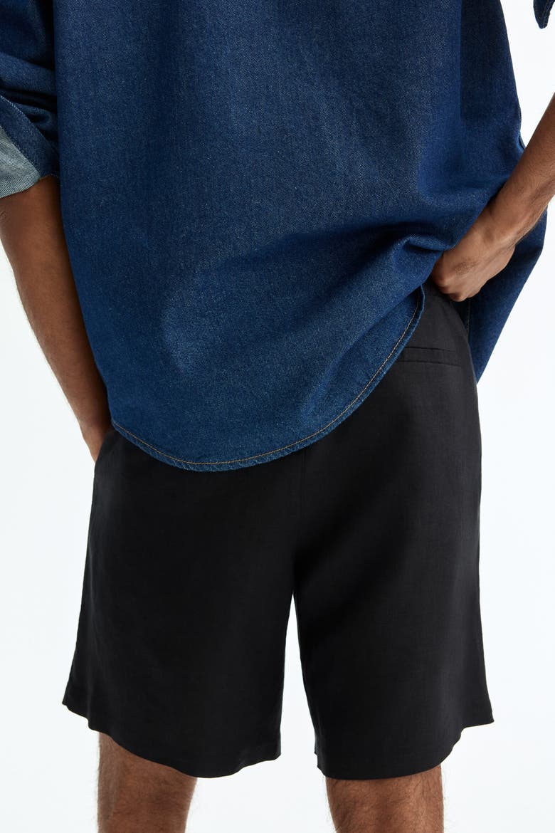 Relaxed Fit Linen Shorts, Alternate, color, Black