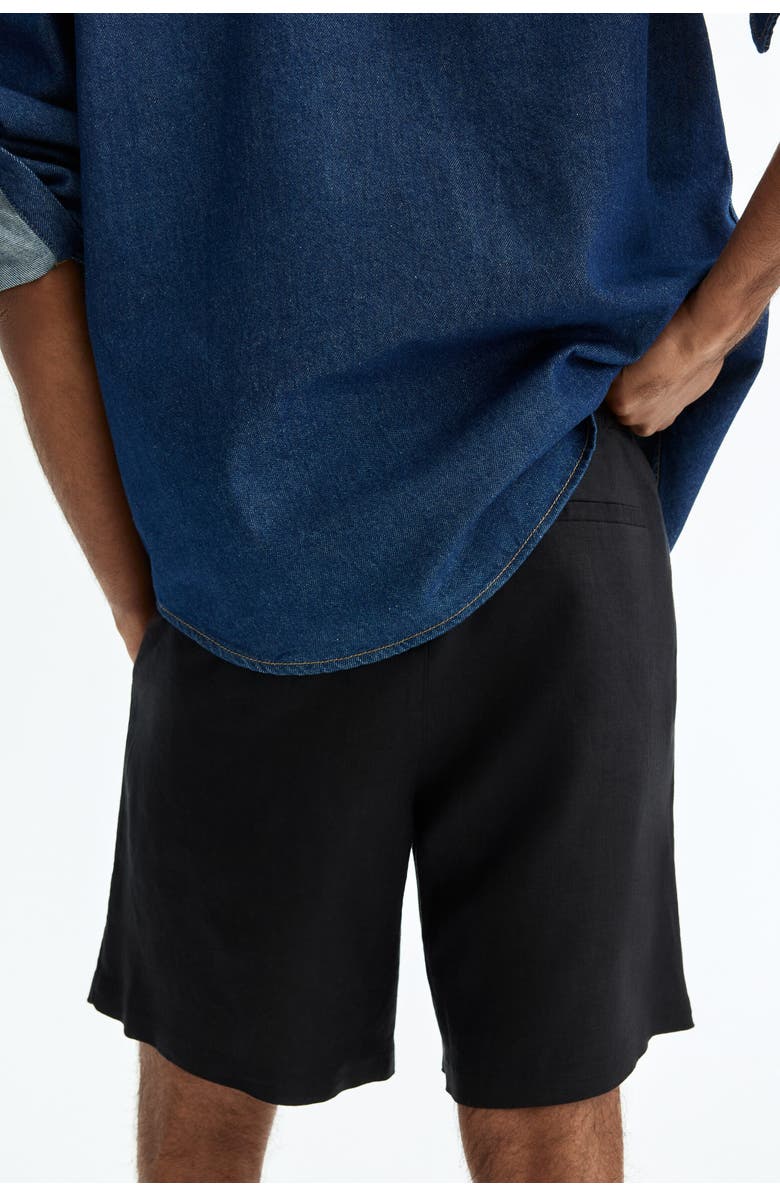 H&M Relaxed Fit Linen Shorts, Alternate, color, Black