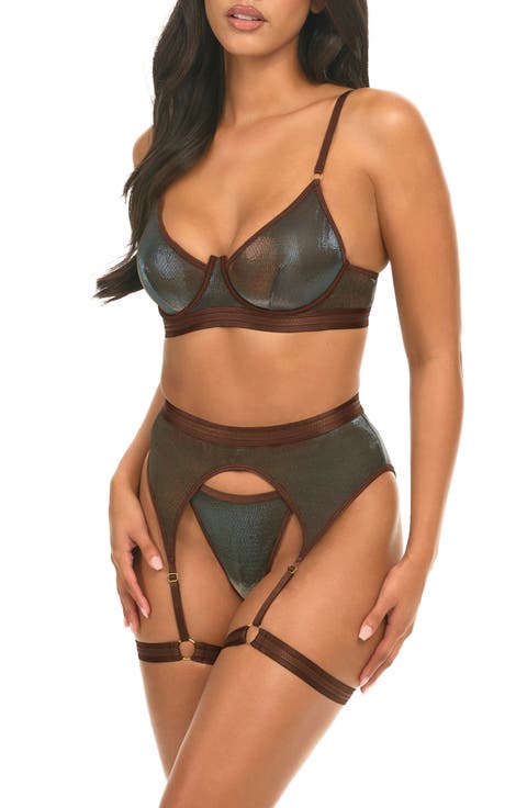 Jade Underwire Bra, Strappy Garter Belt & Panties Set