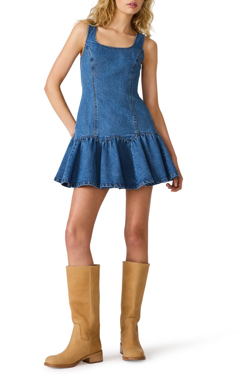 Steve Madden Harley Ruffle Hem Denim Minidress, Main, color, Faded Blue