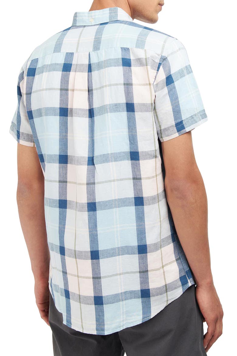 Angus Tailored Fit Plaid Short Sleeve Button-Down Shirt, Alternate, color, PINK SALT TARTAN