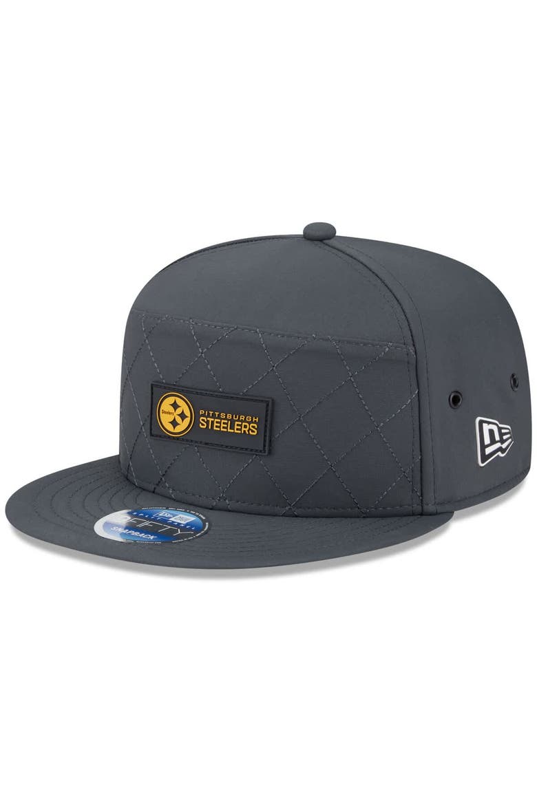 Men's New Era Charcoal Pittsburgh Steelers 2025 Sideline Cold Weather Split Panel 9FIFTY Snapback Hat, Main, color, Charcoal