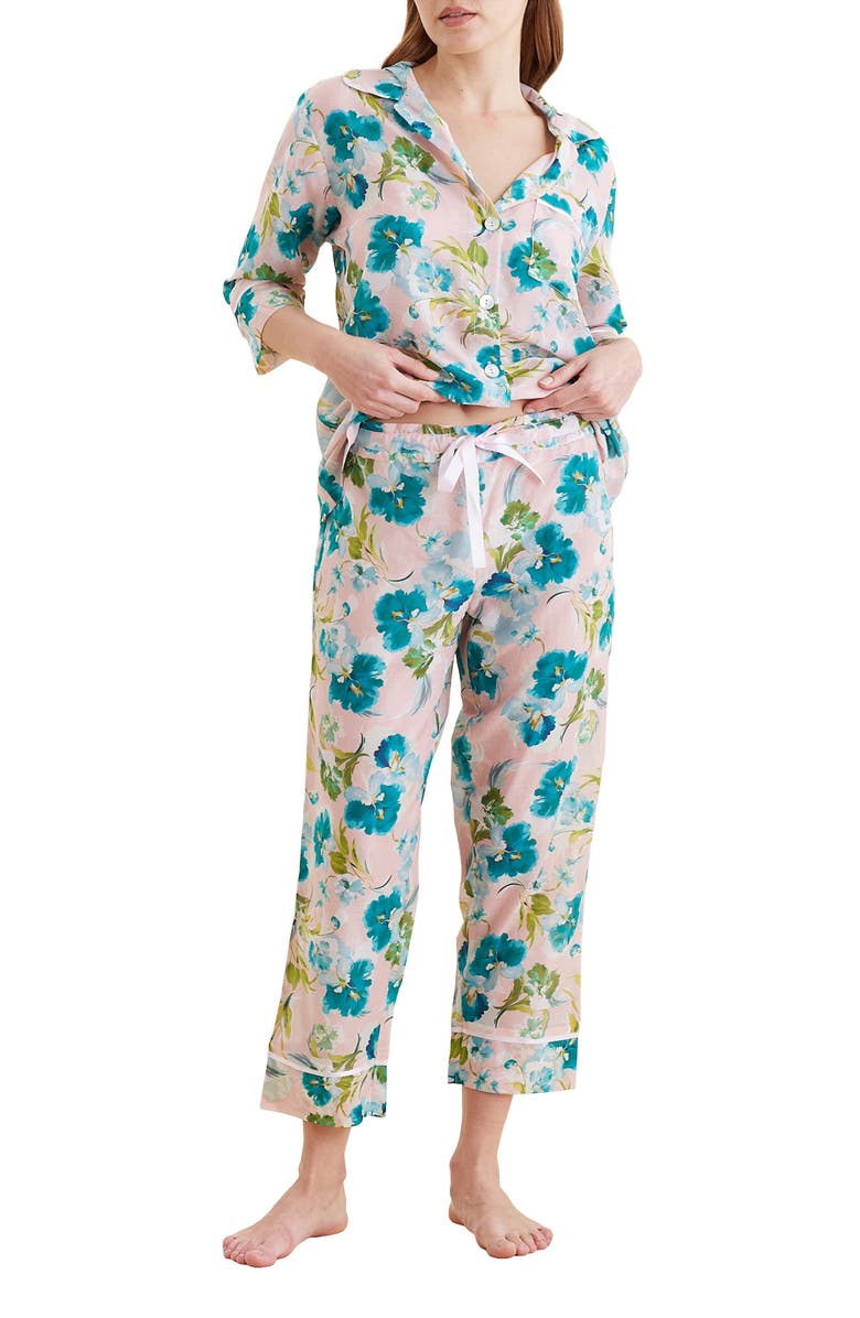 Papinelle Audrey Floral Cotton & Silk Crop Pajamas, Alternate, color,