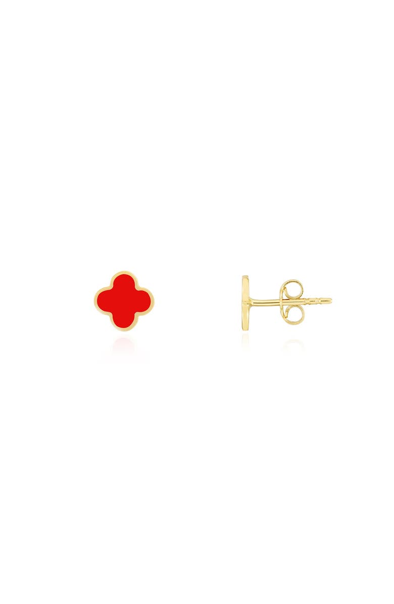 The Lovery Fine Jewelry Mini Coral Clover Stud Earrings, Main, color, Coral
