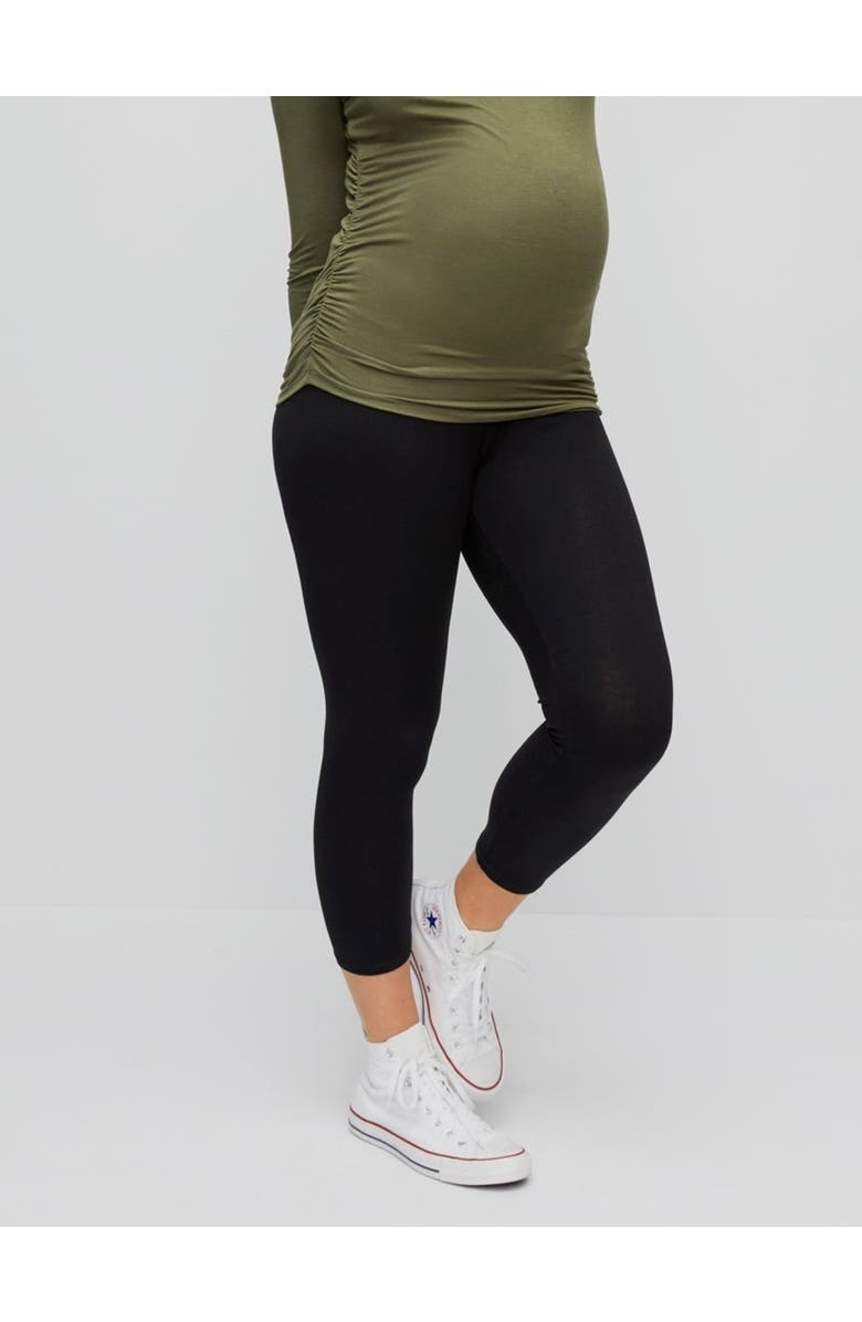 MOTHERHOOD MATERNITY Basic Secret Fit Belly Maternity Crop Leggings, Alternate, color, Black