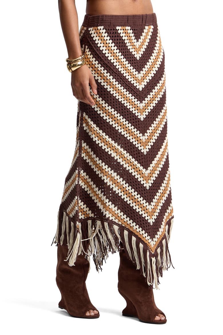 Chevron Crochet Fringe Midi Skirt, Alternate, color, BROWN MULTI