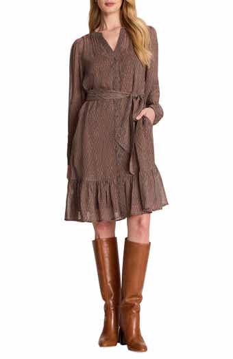 Dotty Chain Long Sleeve Georgette Dress